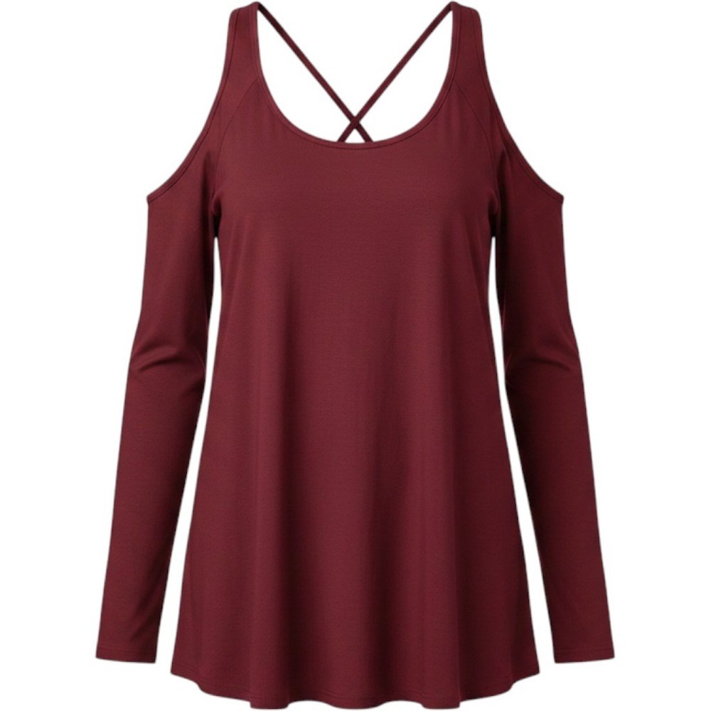 Kut from the Kloth Womens Burgundy Cold Shoulder Strappy Back Tunic Top L